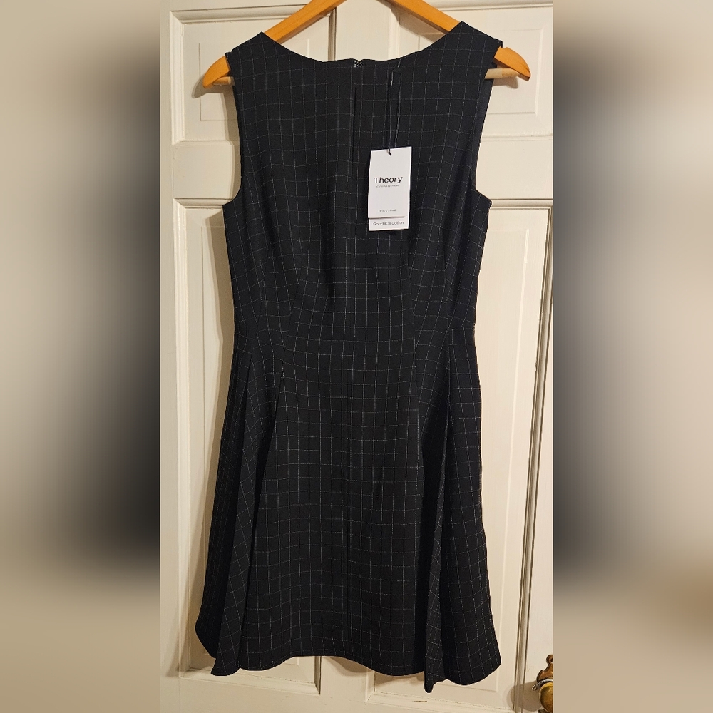 NWT Theory Black Multi Check Crepe Dress